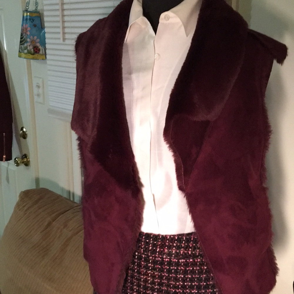WHBM Wine Faux Suede and Fur Vest  🍷